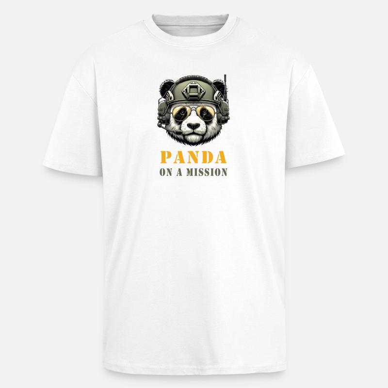 Panda in Mission / Military - Unisex Oversized Heavyweight T-shirt - white