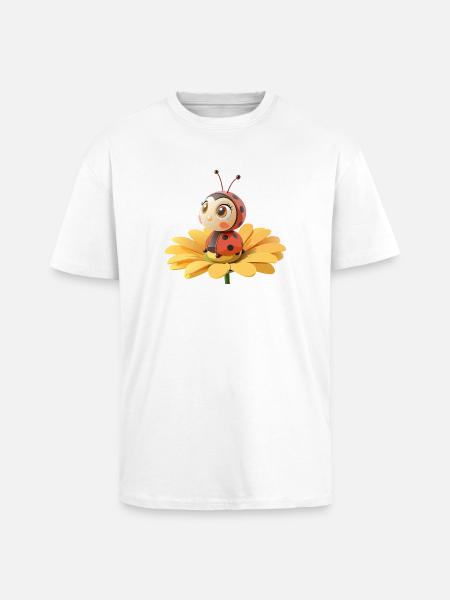 Cute ladybug on a flower - Unisex Oversized Heavyweight T-shirt - white