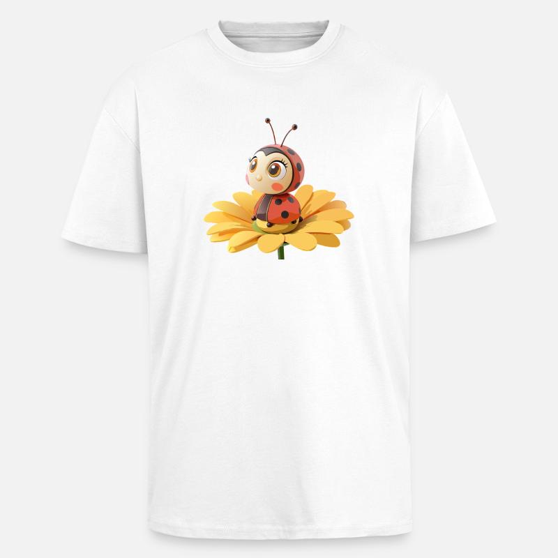 Cute ladybug on a flower - Unisex Oversized Heavyweight T-shirt - white