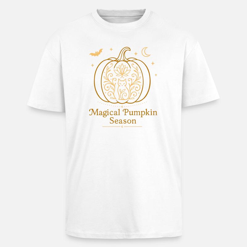 Magical Pumpkin - Cat & Fall Witchy Design - Unisex Oversized Heavyweight T-shirt - white