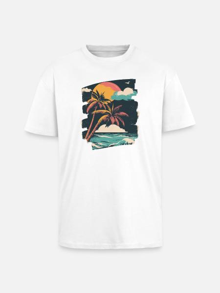 Beach Palm Trees Sunset Summer - Unisex Oversized Heavyweight T-shirt - white