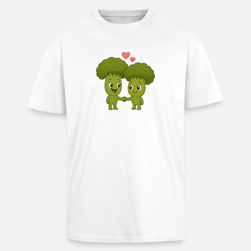 Mignon brocoli avec des cœurs - T-shirt unisexe oversize épais - blanc