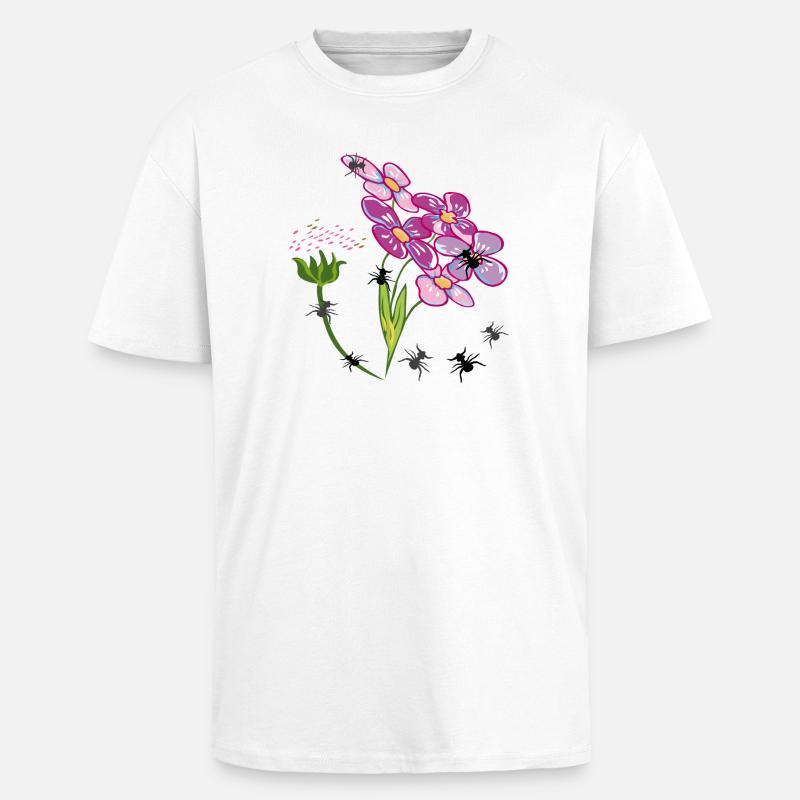 Fleurs avec des fourmis insectes - T-shirt unisexe oversize épais - blanc