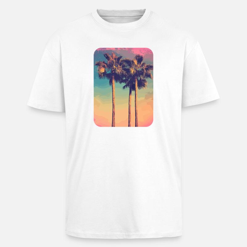 Palm Tree Sunset Summer Sun - Unisex Oversized Heavyweight T-shirt - white