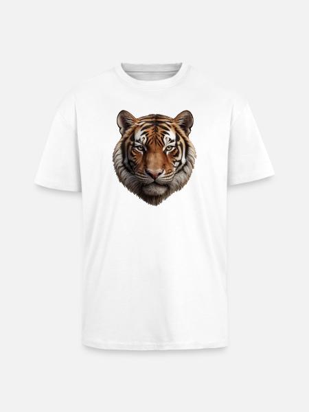 Majestic Tiger Face Illustration - Unisex Oversized Heavyweight T-shirt - white