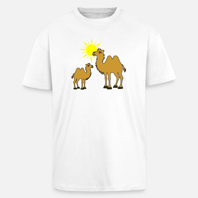 Mutter und Baby Kamel mit Sonne - Oversized Heavyweight Unisex T-Shirt - Weiß