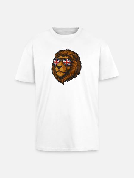 Lion with the British Flag in Glasses - Unisex Oversized Heavyweight T-shirt - white