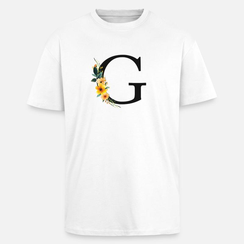 G Monogramm, Floral, personalisierbar - Oversized Heavyweight Unisex T-Shirt - Weiß
