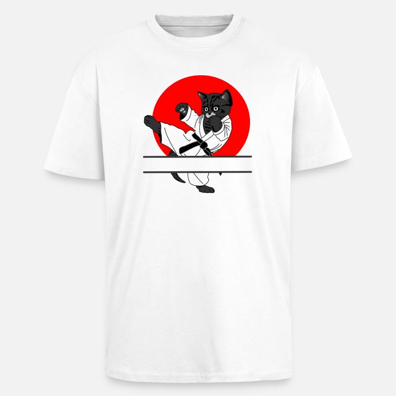 Schwarze Katze Karate Sonne - Oversized Heavyweight Unisex T-Shirt - Weiß