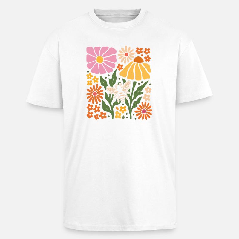 Abeille à fleurs douces - T-shirt unisexe oversize épais - blanc