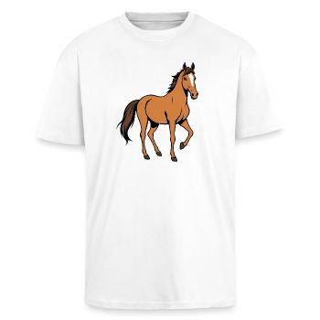 Braunes Pferd - Oversized Heavyweight Unisex T-Shirt - Weiß - Vorne - Alina (178cm) & Michal (187cm)