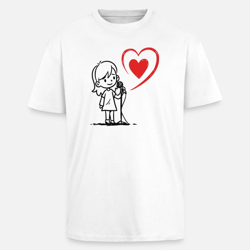 Mädchen singt mit einer Herznote - Oversized Heavyweight Unisex T-Shirt - Weiß