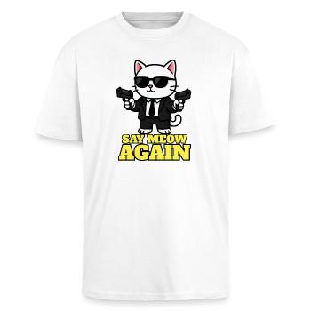 Say Meow Again ! Humour Film Culte - Chat Kawaii - T-shirt unisexe oversize épais - blanc - Devant - Alina (178cm) & Michal (187cm)