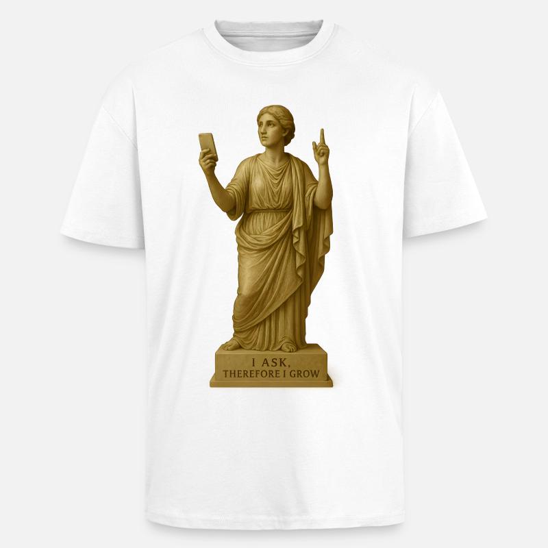 Ancient Philosopher Statue with Message - Unisex Oversized Heavyweight T-shirt - white