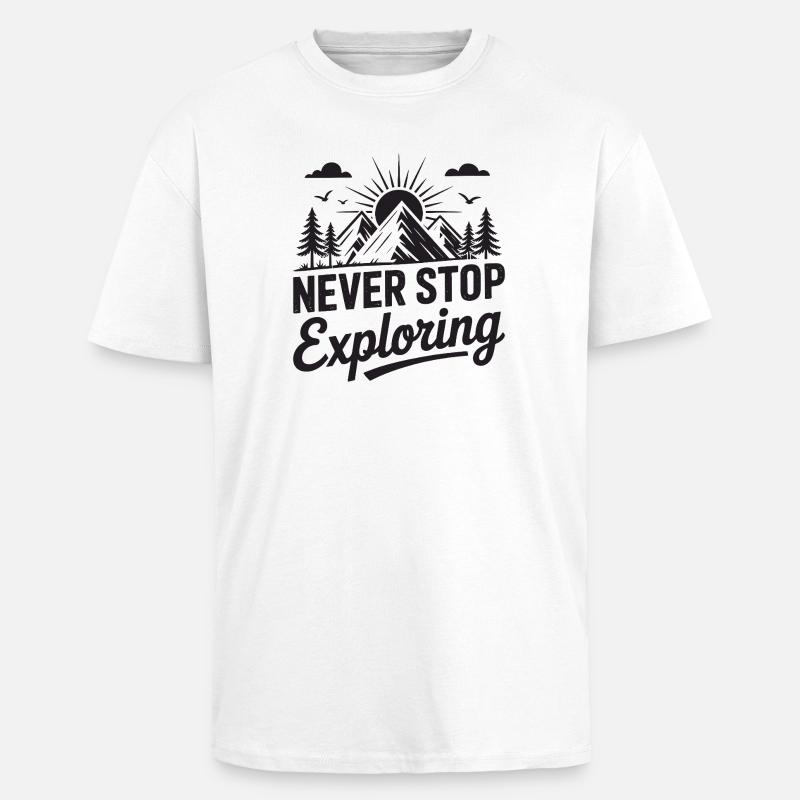 Mountains - Never Stop Exploring - Unisex Oversized Heavyweight T-shirt - white