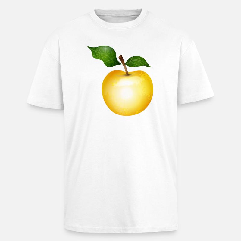 Pomme dorée avec illustration de feuilles vertes - T-shirt unisexe oversize épais - blanc