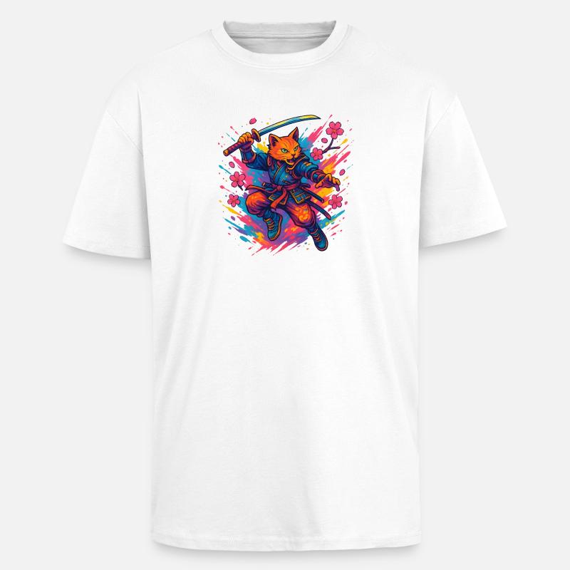 Samurai-style cat warrior - Unisex Oversized Heavyweight T-shirt - white