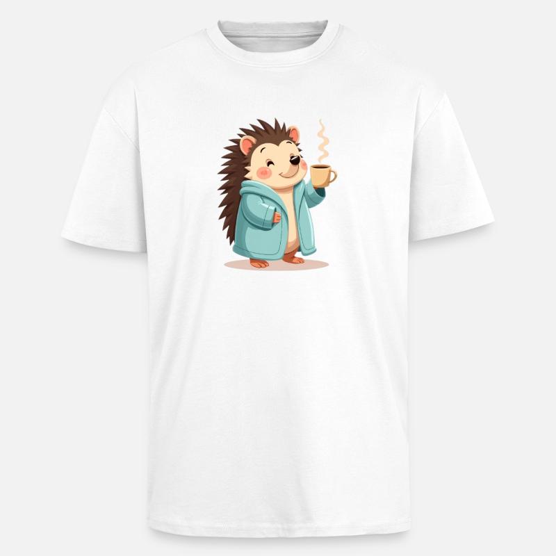 Hedgehog Mit Kaffee Pullover Design - Oversized Heavyweight Unisex T-Shirt - Weiß