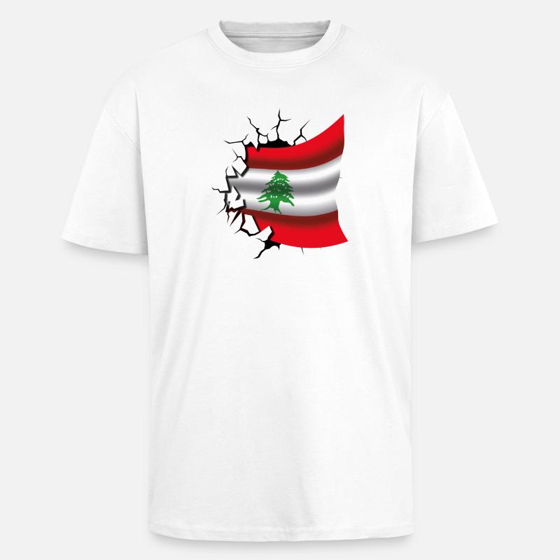 Drapeau du Liban - Drapeau Broken Design - T-shirt unisexe oversize épais - blanc