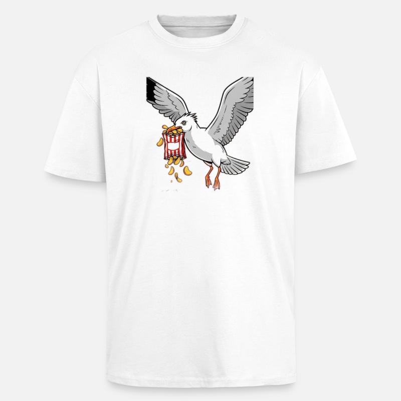 Möwe mit Chips Snack Design - Oversized Heavyweight Unisex T-Shirt - Weiß
