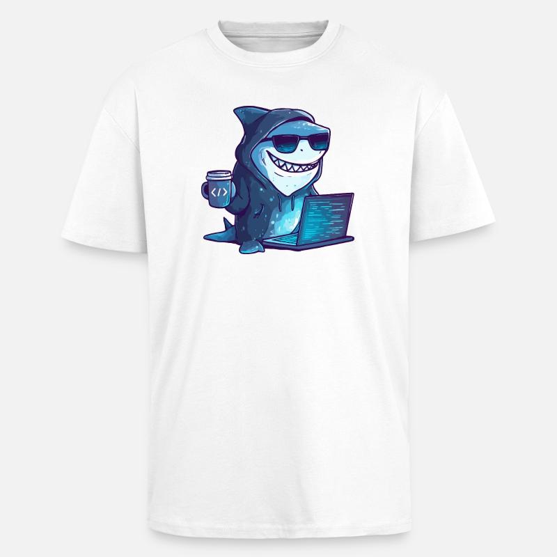 Conception de Cyber Shark Hacker - T-shirt unisexe oversize épais - blanc