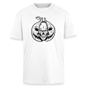 Creepy Halloween Skull Pumpkin – Spooky Pumpkin - Unisex Oversized Heavyweight T-shirt - white - Front - Alina (178cm) & Michal (187cm)