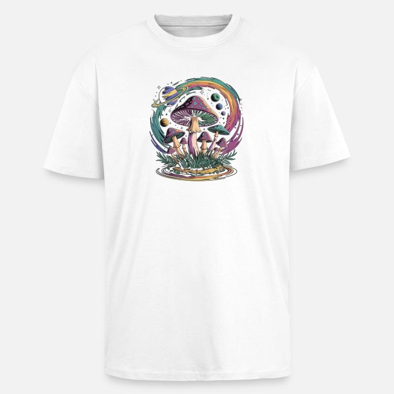 Fantaisie psychédélique de champignon de l’espace - T-shirt unisexe oversize épais - blanc