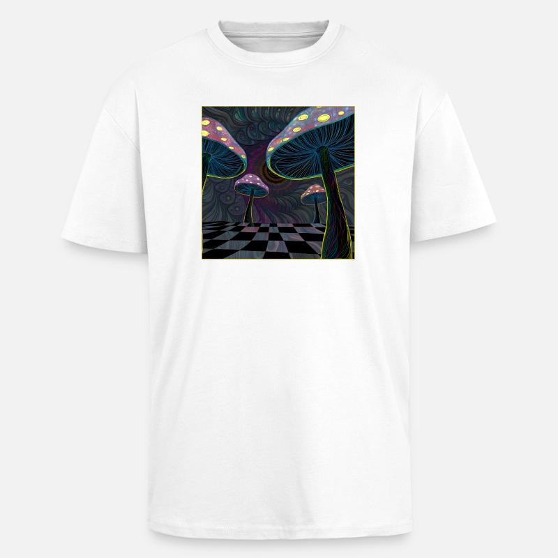 Scène De Forêt De Champignons Psychédéliques - T-shirt unisexe oversize épais - blanc
