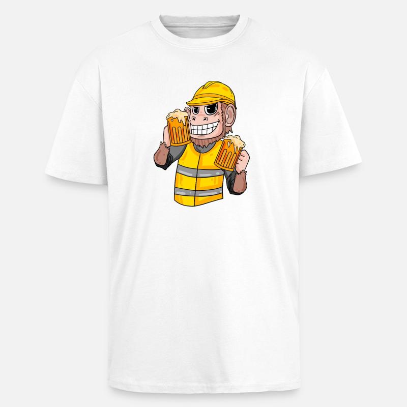 Construction worker monkey with beer - Unisex Oversized Heavyweight T-shirt - white