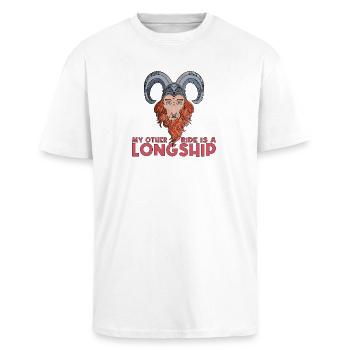 Mon autre manège est un Longship Viking Design - T-shirt unisexe oversize épais - blanc - Devant - Alina (178cm) & Michal (187cm)