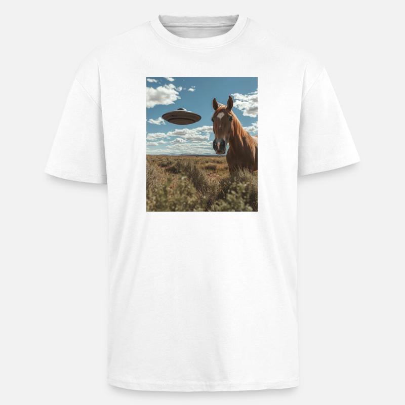 Pferd Selfie mit UFO - Oversized Heavyweight Unisex T-Shirt - Weiß