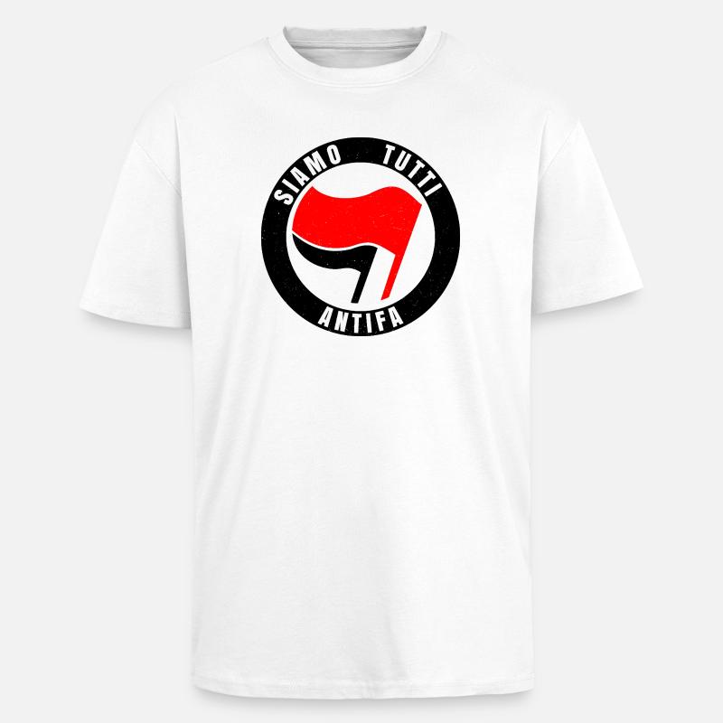 Siamo Tutti Antifa Icône du drapeau de l’antifascisme - T-shirt unisexe oversize épais - blanc