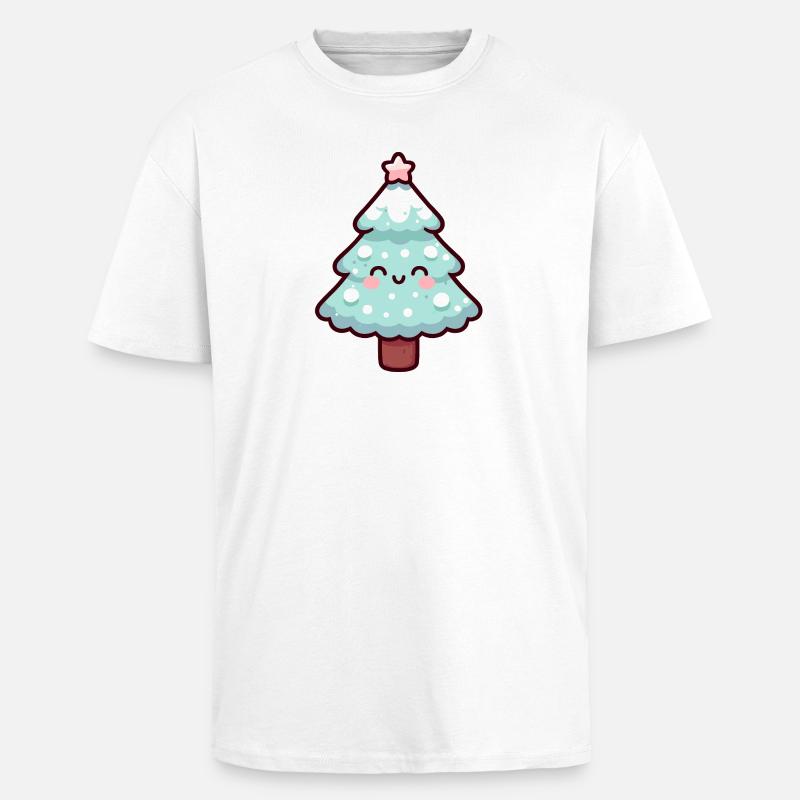 Conception d’arbre de Noël enneigé kawaii - T-shirt unisexe oversize épais - blanc
