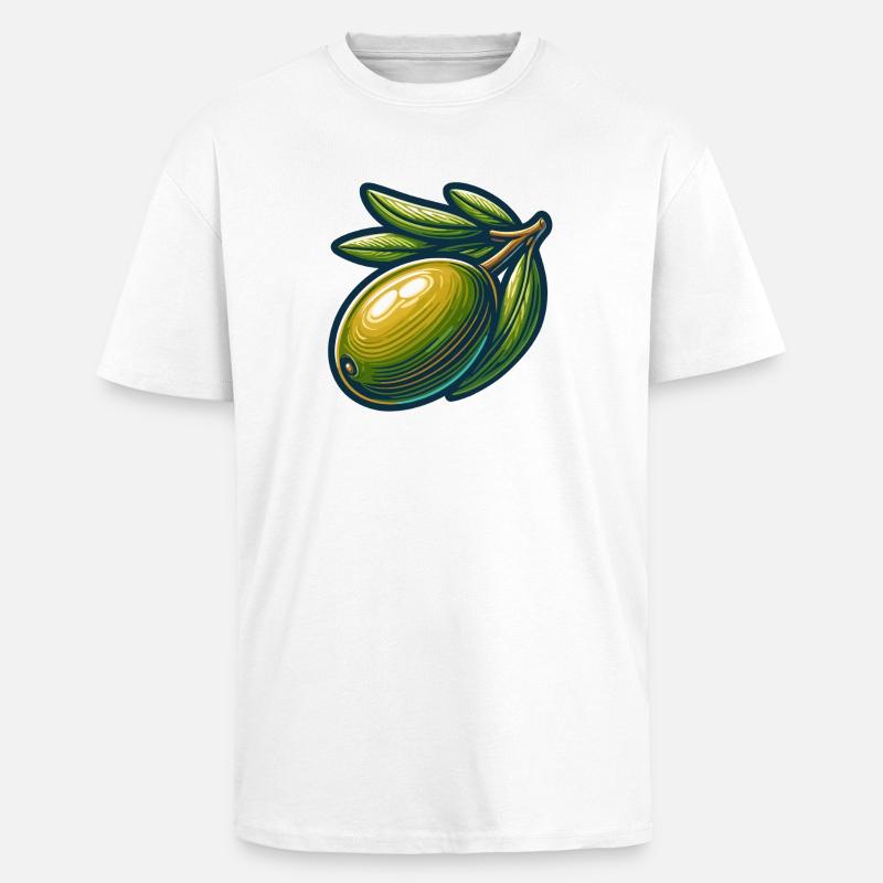 Illustration d'olive élégante et nature - T-shirt unisexe oversize épais - blanc