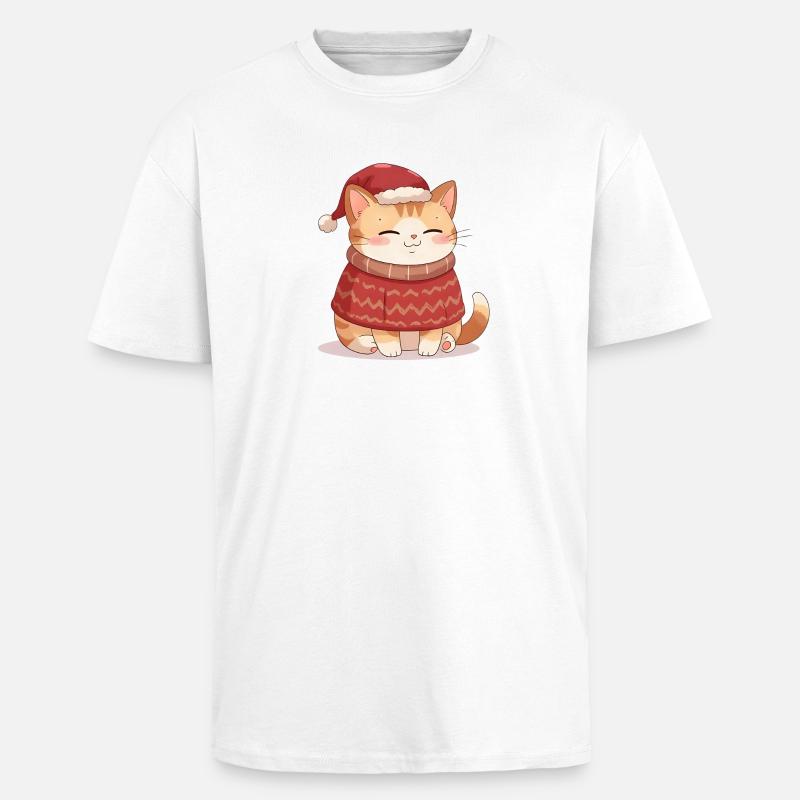 Anime Katze im Weihnachtspullover - Christmas - Oversized Heavyweight Unisex T-Shirt - Weiß