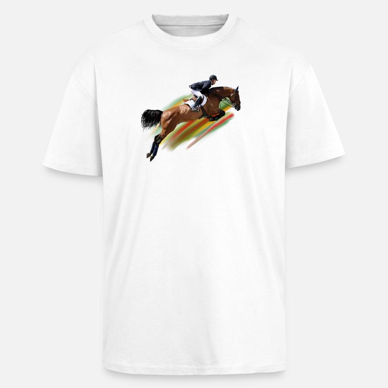 Dynamischer Springreiter auf Galoppritt - Oversized Heavyweight Unisex T-Shirt - Weiß