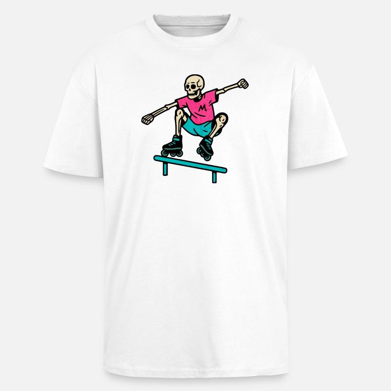 Neon skeleton grinds on inline skates - Unisex Oversized Heavyweight T-shirt - white