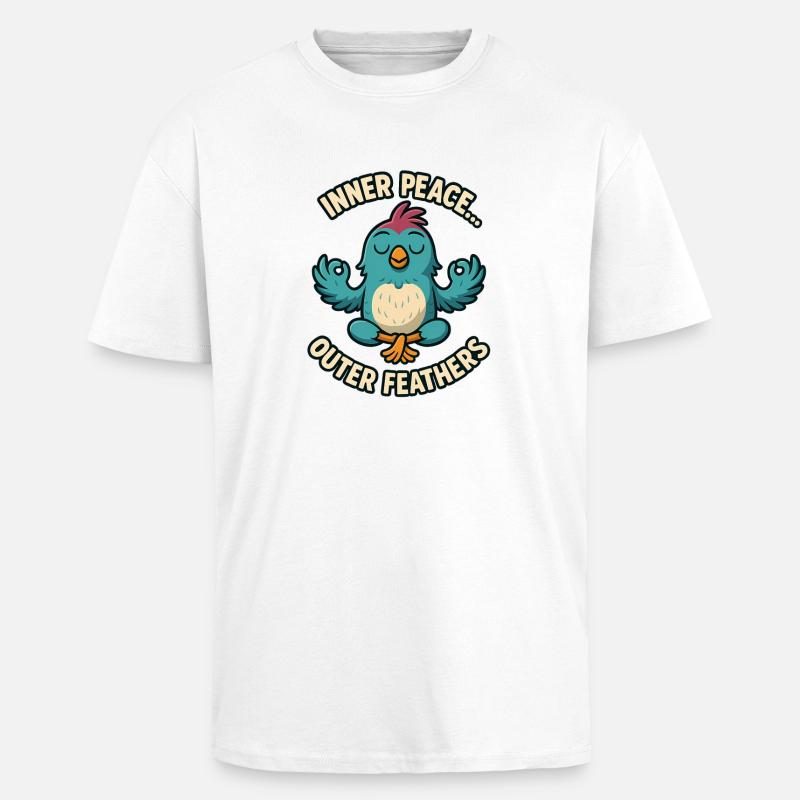 Inner Peace Outer Feather Design - Unisex Oversized Heavyweight T-shirt - white