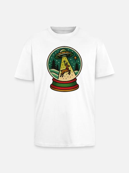 Festive UFO Abduction Scene - Unisex Oversized Heavyweight T-shirt - white