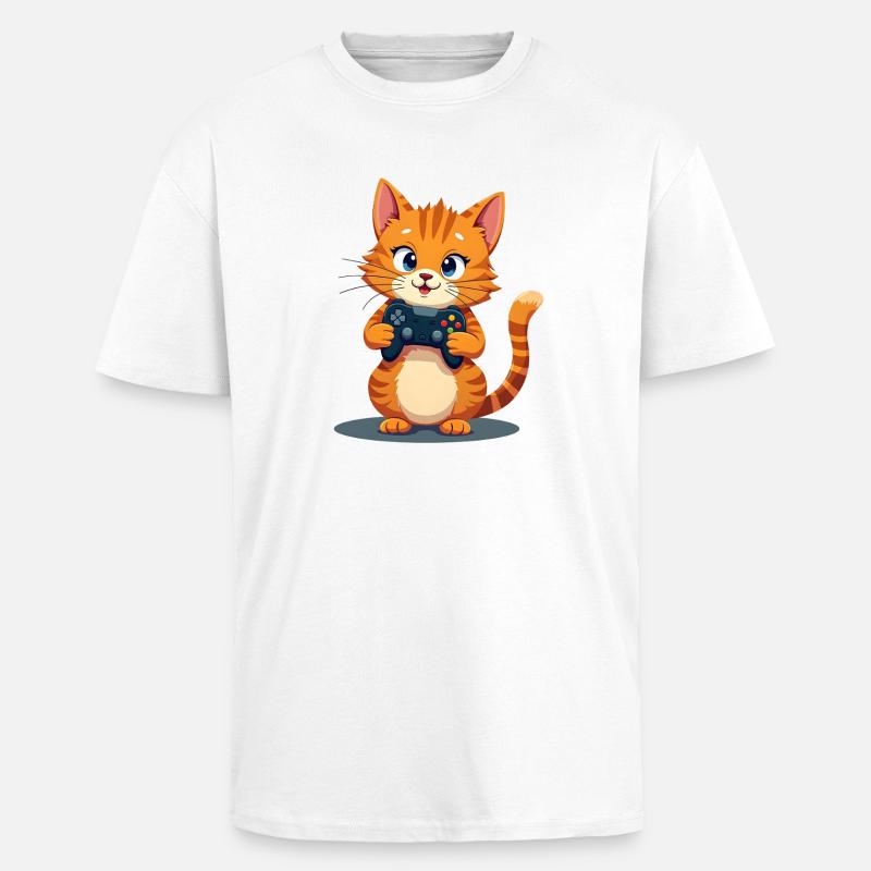 Kätzchen mit Spielecontroller - Oversized Heavyweight Unisex T-Shirt - Weiß