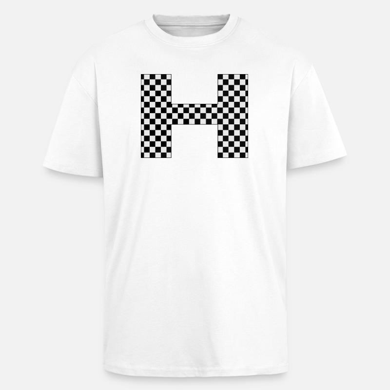 Letter H Checkerboard Pattern - Unisex Oversized Heavyweight T-shirt - white