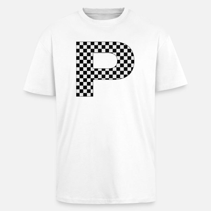P – Checkerboard Typography Statement - Unisex Oversized Heavyweight T-shirt - white