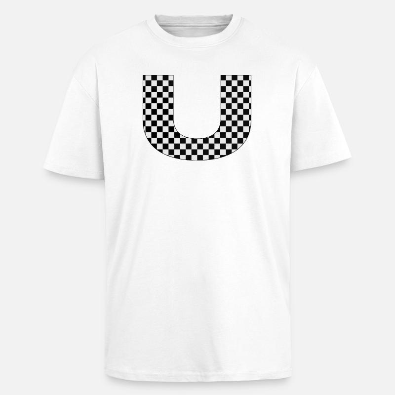 U – Checkerboard Typography Statement - Oversized Heavyweight Unisex T-Shirt - Weiß