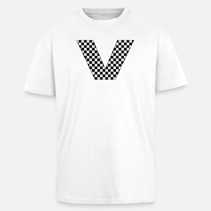 V – Checkerboard Typography Statement - Oversized Heavyweight Unisex T-Shirt - Weiß