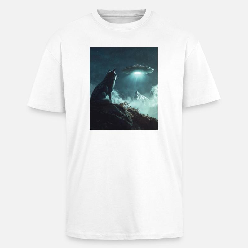 Wolf Selfie mit UFO - Oversized Heavyweight Unisex T-Shirt - Weiß