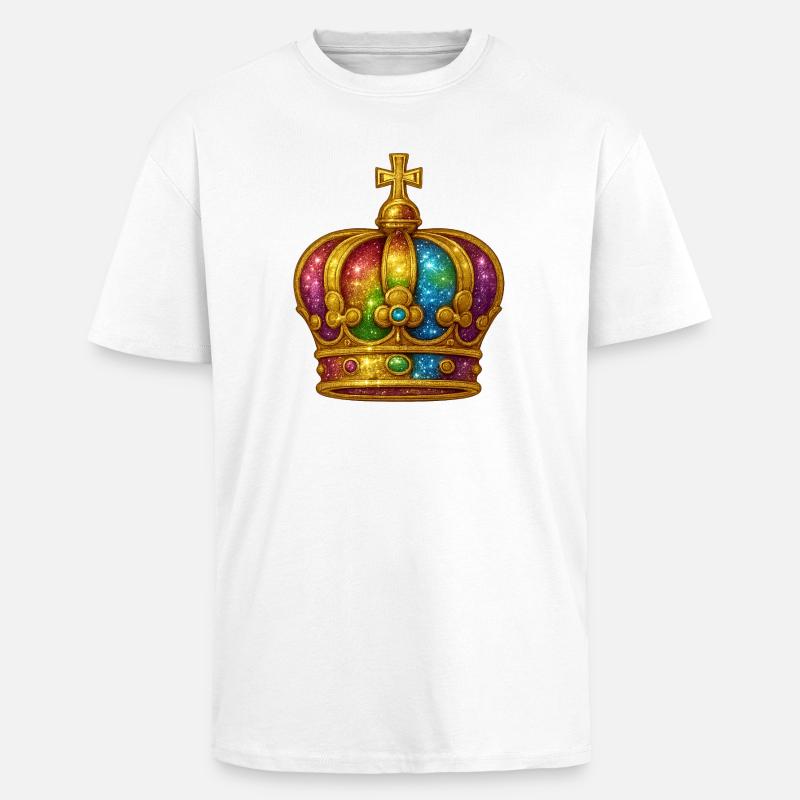 Rainbow Glitter Crown Design - Unisex Oversized Heavyweight T-shirt - white