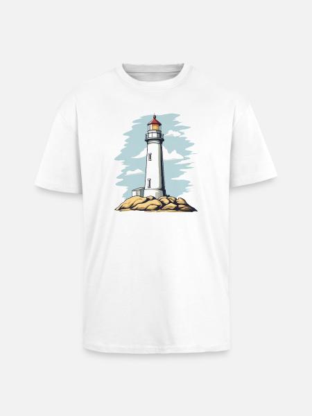Leuchtturm am Felsen Küstenmotiv - Oversized Heavyweight Unisex T-Shirt - Weiß