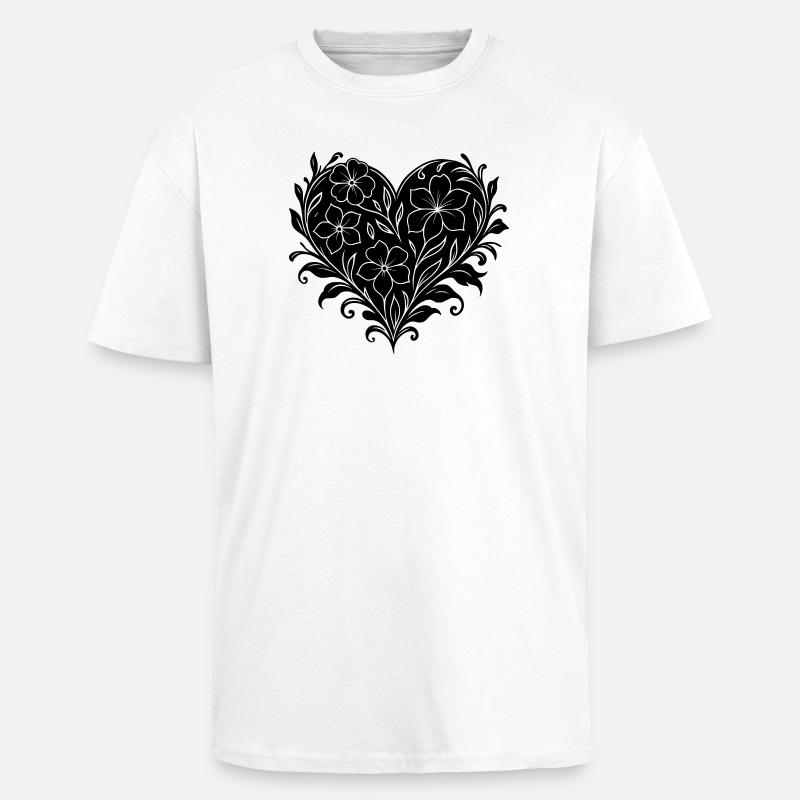 Plakatives Blumenherz, Blumenmuster mit Herz - Oversized Heavyweight Unisex T-Shirt - Weiß