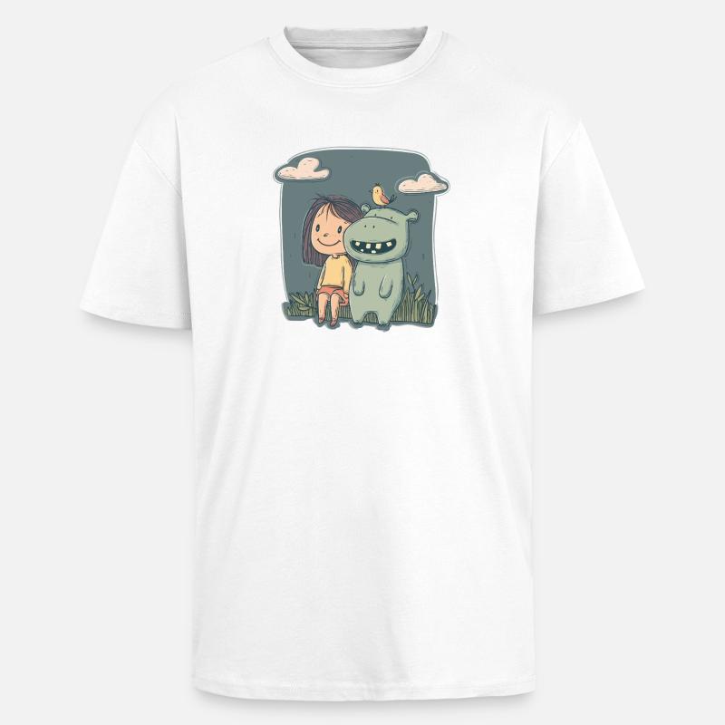 Mädchen und Nilpferd Freundschaft - Oversized Heavyweight Unisex T-Shirt - Weiß