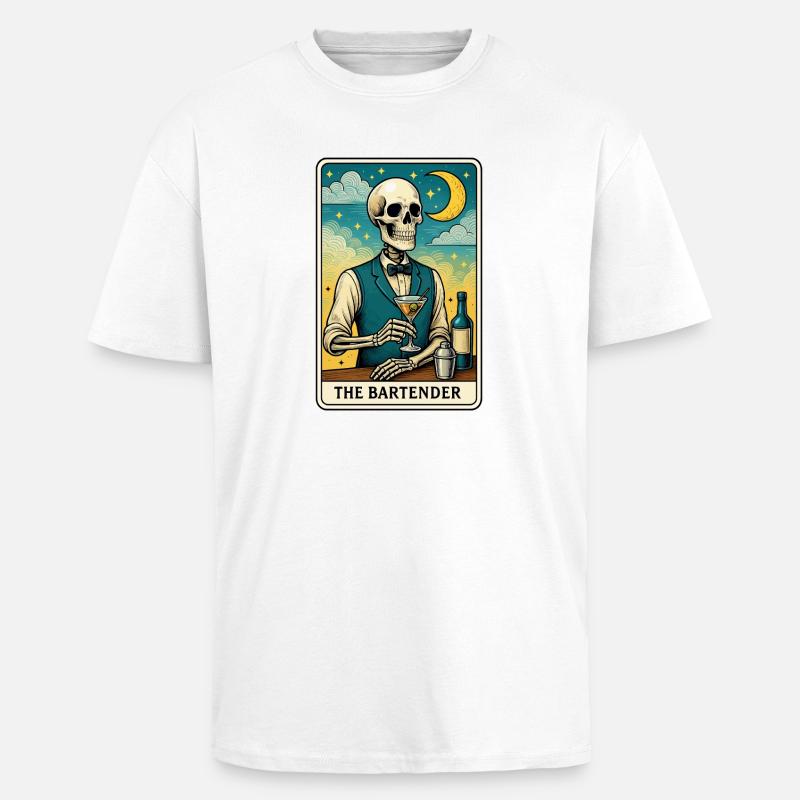 Skeleton bartender with moon sky - Unisex Oversized Heavyweight T-shirt - white